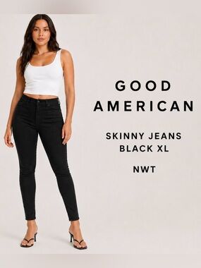 Good American Skinny Jeans Black XL NWT High Rise Stretch Sculpt Fit Pull On